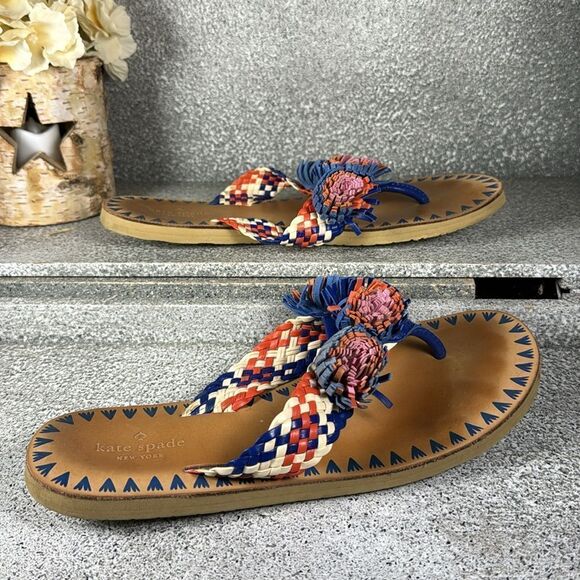Kate Spade Idette PomPom, woven flat sandals Shoes Size 9 - Picture 2 of 7